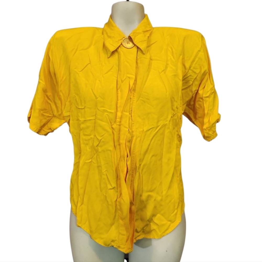 Vintage 80s Red Hot Yellow Button-Up Women's Top Size‎ Small
